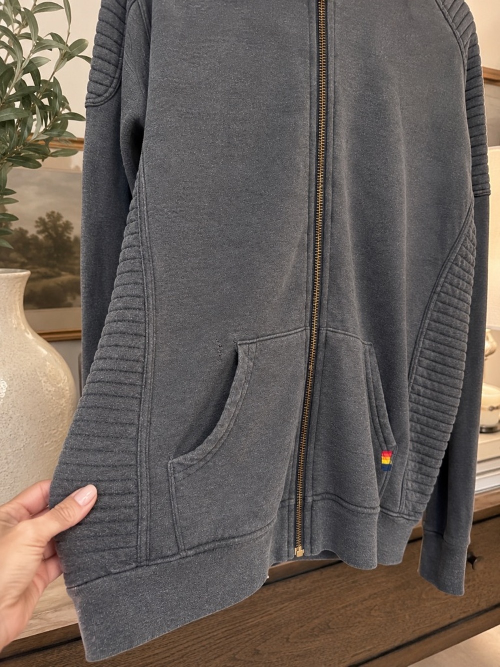 Aviator Nation Charcoal Moto Ribbed Zip Hoodie - Picture 5 of 7